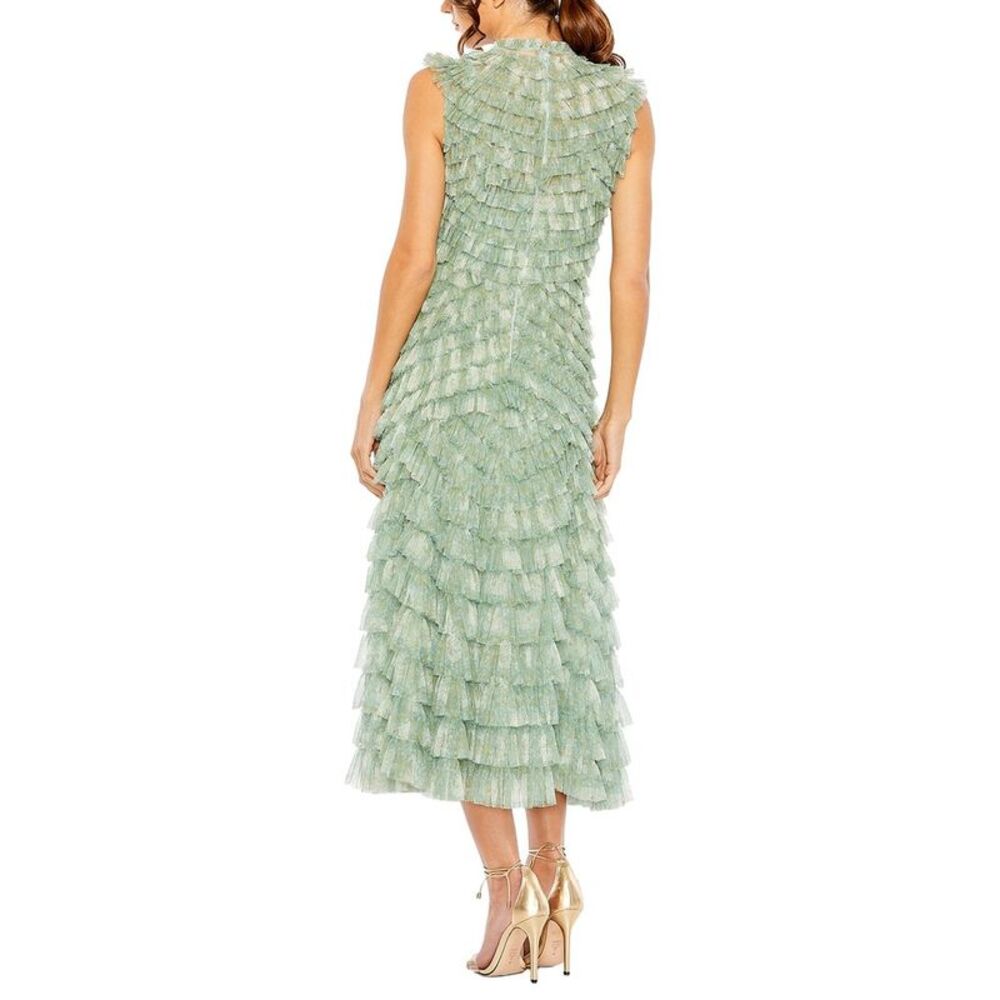 Mac Duggal Womens  Sleeveless Micro Ruffle Detail Midi Dress, Green - Picture 2 of 3